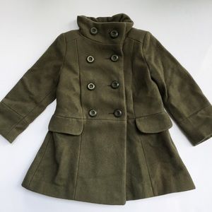Zara Kids Army Green Wool Peacoat Girls 110 4-5